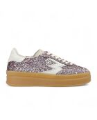 Sneakers en Velours de Cuir Double Club rose glitter