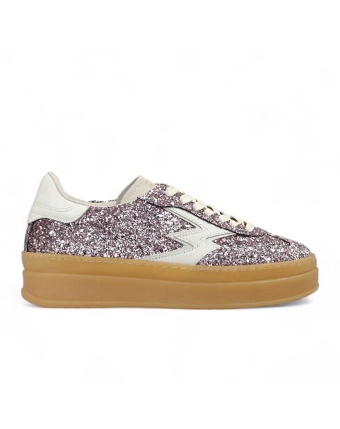 Sneakers en Velours de Cuir Double Club rose glitter