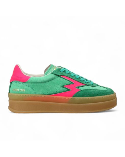 Sneakers en Cuir Double Club vert fuchia