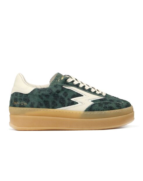 Sneakers en Cuir Double Club vert léopard