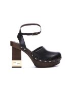 Escarpins sabots en cuir à talon décoratif noirs