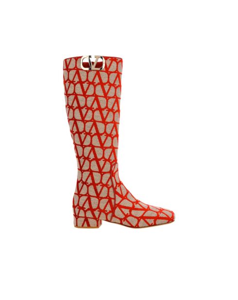 Bottes en toile beige/rouge