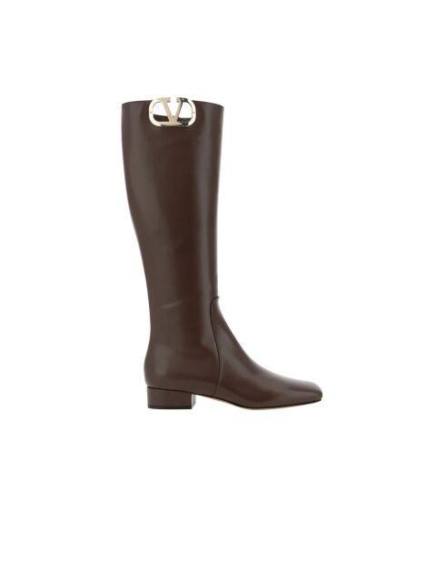 Bottes en cuir à logo Valentino Garavani marron