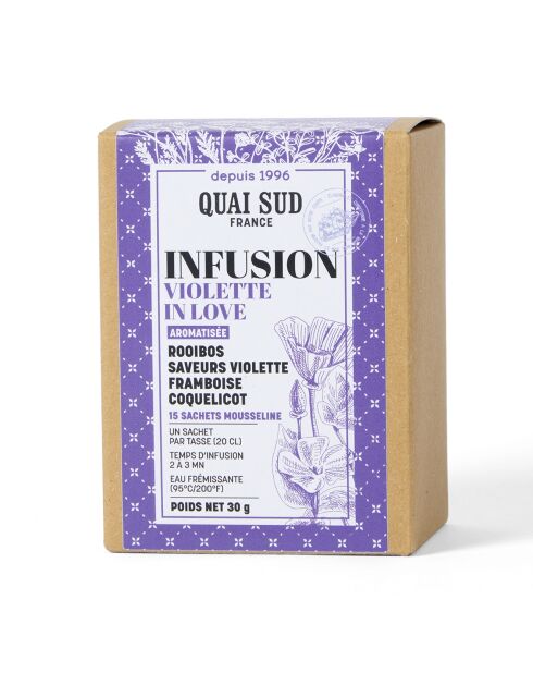 Infusion Violette In Love aromatisée Rooibos saveurs Violette, Framboise et Coquelicot - 15 Infusettes