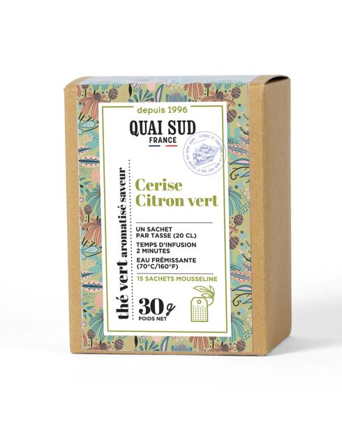 Thé Vert aromatisé Cerise Citron Vert - 15 Infusettes