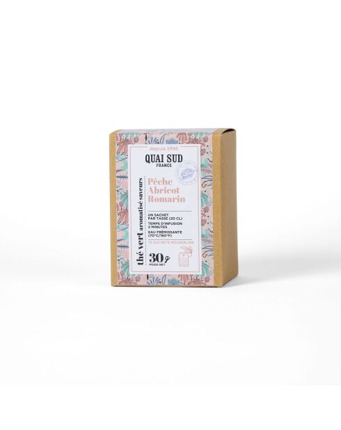 Thé Vert aromatisé Pêche Abricot Romarin - 15 Infusettes