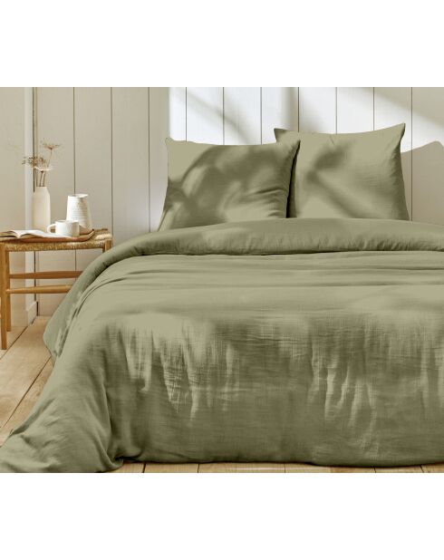 Parure housse de couette 100% Gaze de Coton vert de gris
