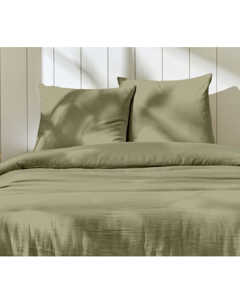 Parure housse de couette 100% Gaze de Coton vert de gris