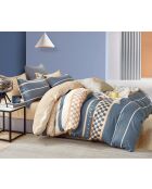 Parure housse de couette 100% Percale de Coton  bleue