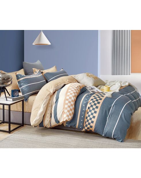 Parure housse de couette 100% Percale de Coton  bleue