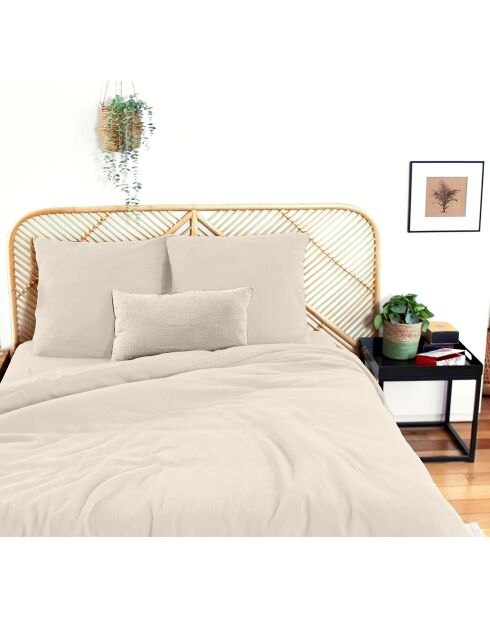 Parure housse de couette 100% Gaze de Coton galet