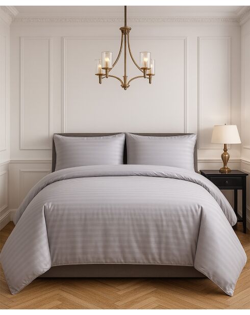 Parure housse de couette 100% Satin de Coton gris clair