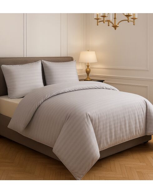 Parure housse de couette 100% Satin de Coton gris clair