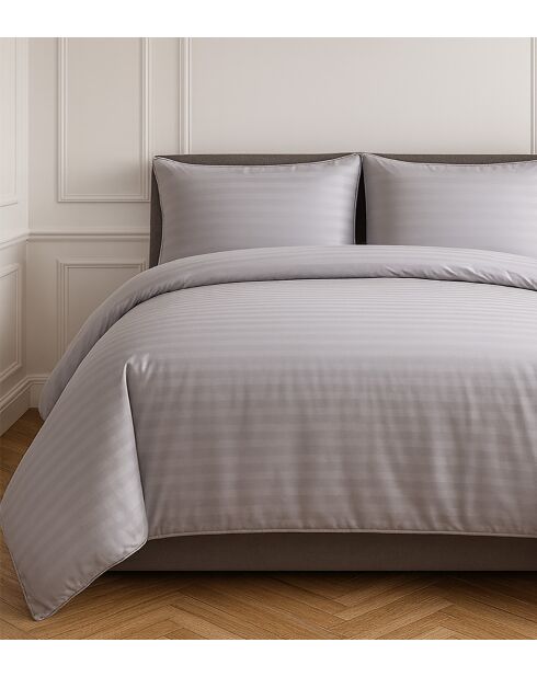 Parure housse de couette 100% Satin de Coton gris clair