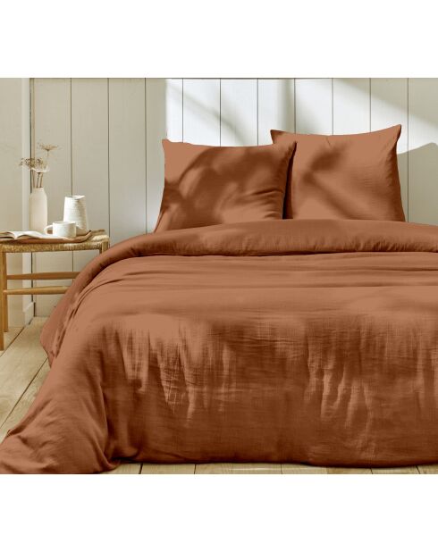 Parure housse de couette 100% Gaze de Coton terre cuite