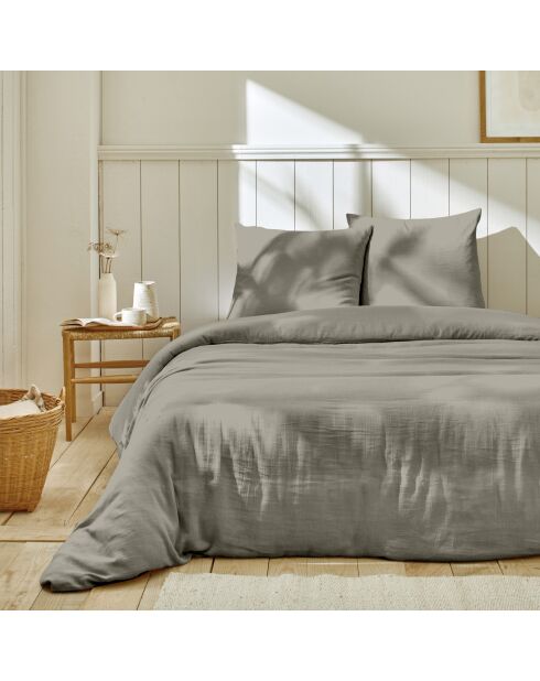 Parure housse de couette 100% Gaze de Coton gris galet