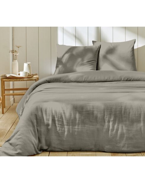 Parure housse de couette 100% Gaze de Coton gris galet