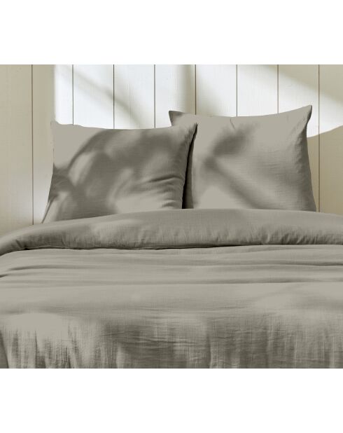 Parure housse de couette 100% Gaze de Coton gris galet