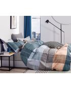 Parure housse de couette 100% Percale de Coton  bleue