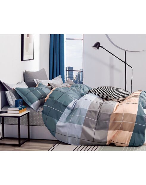 Parure housse de couette 100% Percale de Coton  bleue