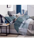 Parure housse de couette 100% Percale de Coton  bleue