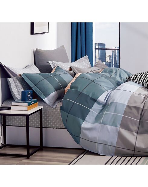 Parure housse de couette 100% Percale de Coton  bleue