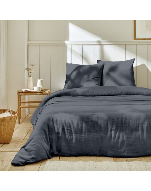 Parure housse de couette 100% Gaze de Coton bleu jean