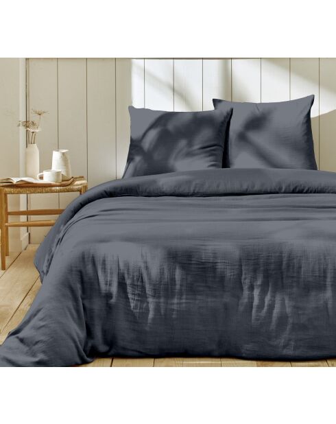 Parure housse de couette 100% Gaze de Coton bleu jean