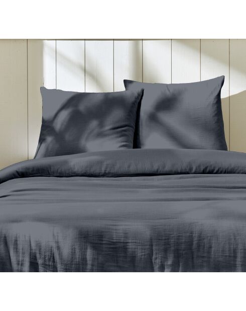 Parure housse de couette 100% Gaze de Coton bleu jean