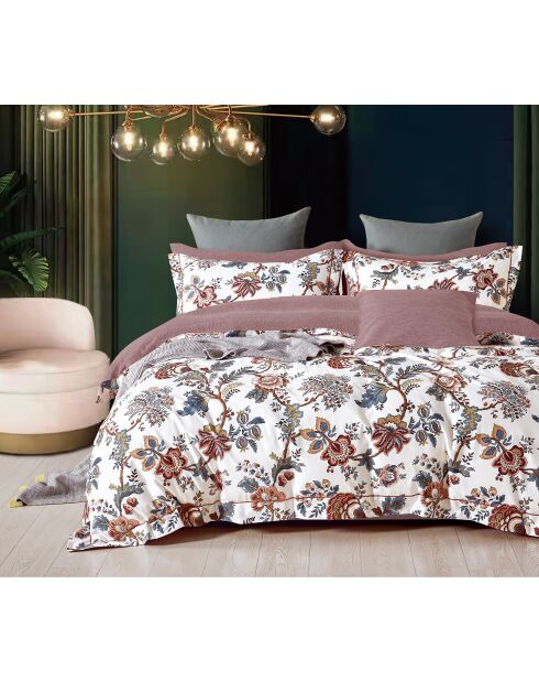 Parure housse de couette 100% Percale de Coton blanc/multicolore