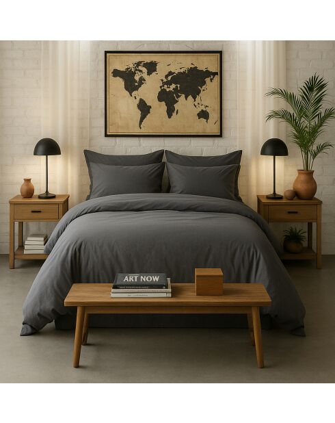 Drap housse 100% Percale de Coton gris magnet