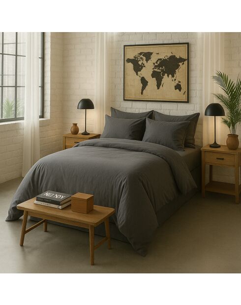 Drap housse 100% Percale de Coton gris magnet