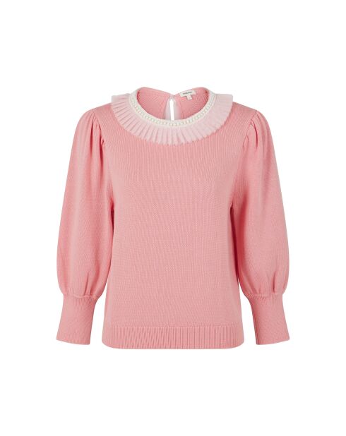 Maglione rosa con collo in tulle