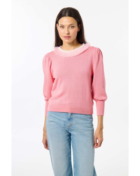 Maglione rosa con collo in tulle