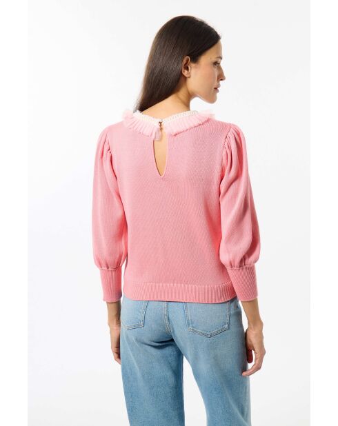 Maglione rosa con collo in tulle