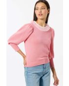 Maglione rosa con collo in tulle