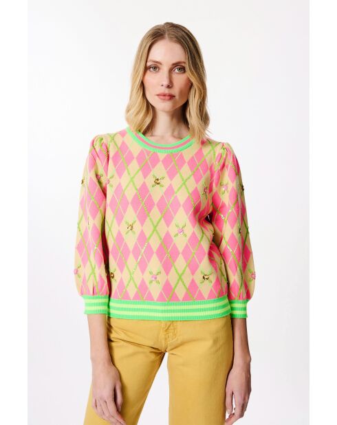 Maglione Burlington rosa/verde fluo