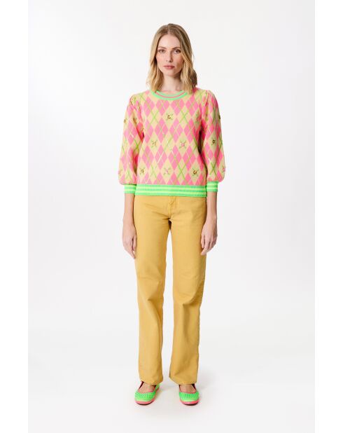 Maglione Burlington rosa/verde fluo