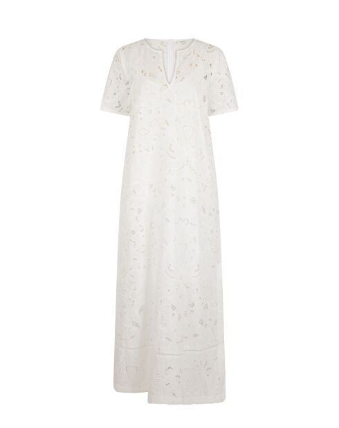 Weißes langes Kleid mit Schweizer Stickerei