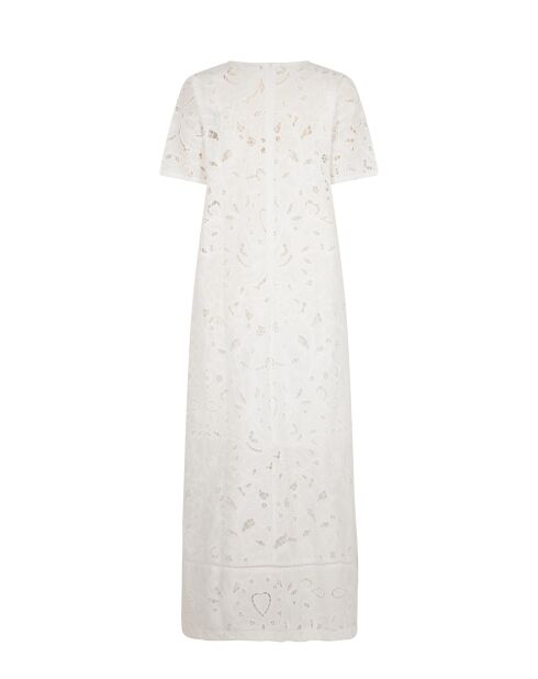 Weißes langes Kleid mit Schweizer Stickerei