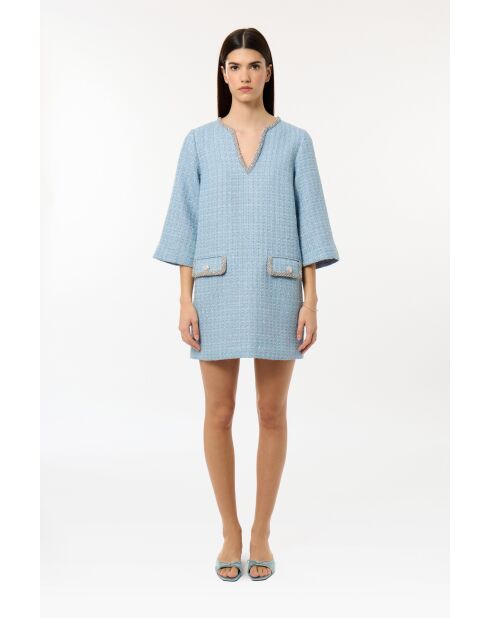 Elegante vestido de tweed azul