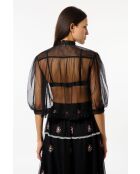 Camisa negra de tul con estampado floral