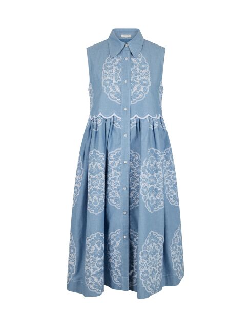 Blauwe chambray-jurk