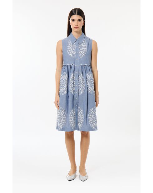 Blauwe chambray-jurk