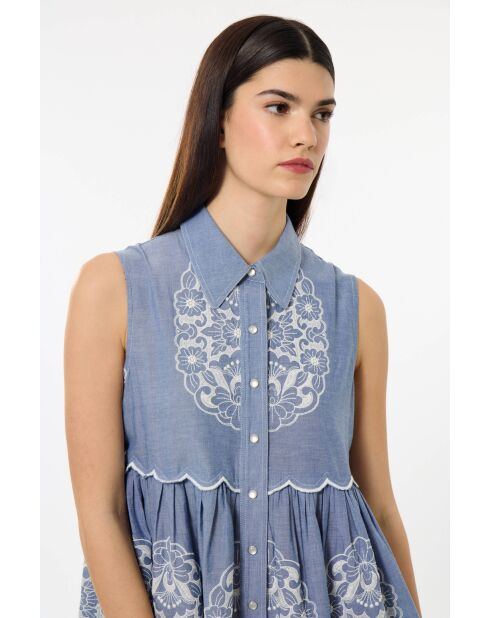 Blauwe chambray-jurk