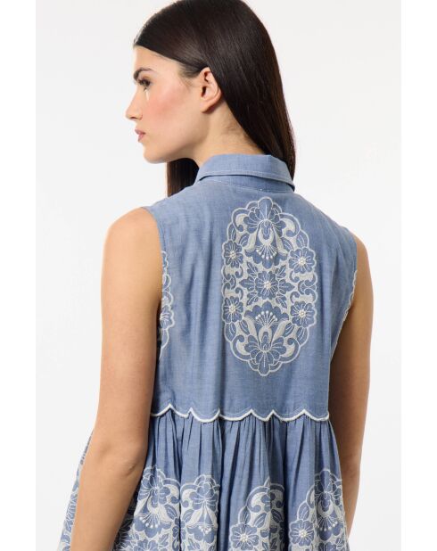 Blauwe chambray-jurk