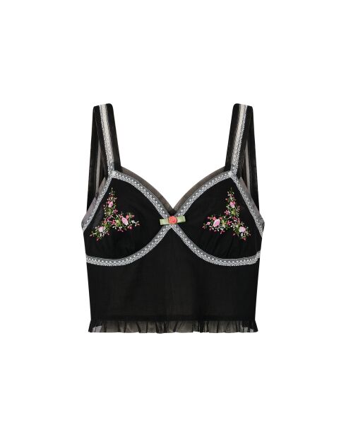 Canotta nera in tulle floreale