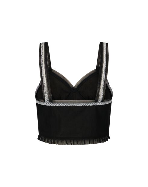 Canotta nera in tulle floreale