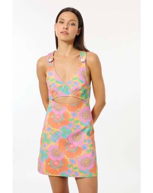 Veelkleurige korte spijkerjurk met 2000 bloemen