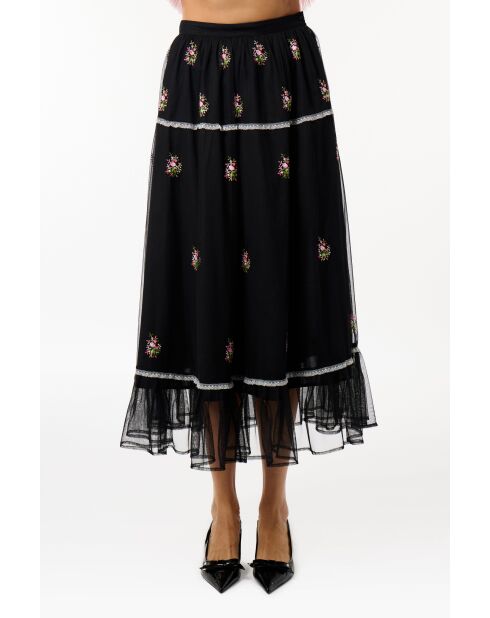 Jupe fleurie en tulle noire